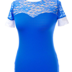 Chemise concours manche courte dentelles bleu roy cavalliera