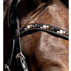 Texte alternatif (Alt Text) : Bridon HB Showtime 354 motif léopard chez Sellerie EHC