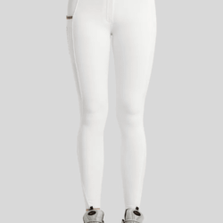Pantalon d’équitation Montar MoGlenda Full Grip blanc avec détails Rosegold Caviar et poches téléphone/dos