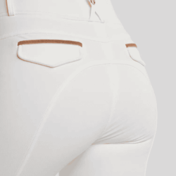 Pantalon d’équitation Montar MoGlenda Full Grip blanc avec détails Rosegold Caviar et poches téléphone/dos