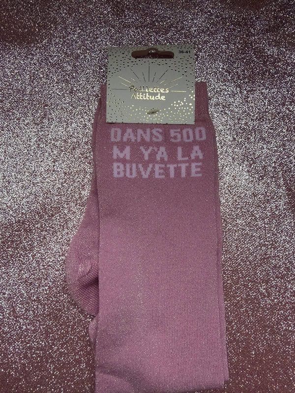 Chaussettes adultes Paillettes Attitudes Dans 500 m y’a la Buvette Rose