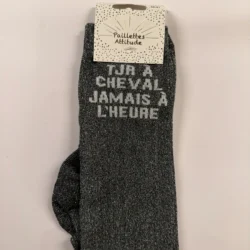 Chaussettes Équitation Adultes Paillettes Attitudes "Tjs à cheval jamais à l'heure" – Noires