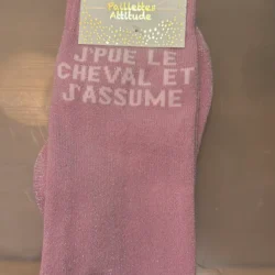 Chaussettes Équitation Enfants Paillettes Attitudes "J'pue le cheval et j'assume" – Rose