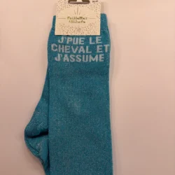 Chaussettes Équitation Adultes Paillettes Attitudes "J'pue le cheval et j'assume" – Bleu