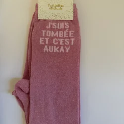 Chaussettes Équitation Enfants Paillettes Attitudes "J'suis tombée et c'est aukay" – Rose