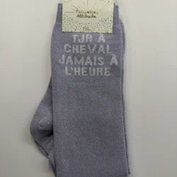 Chaussettes Équitation Adultes Paillettes Attitudes "Tjs à cheval jamais à l'heure" –  Mauve