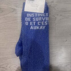 Paillettes attitude - Chaussettes Équitation Adultes "Instinct de survie et c'est Okay" – Bleues