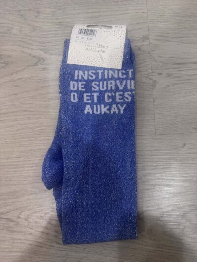 Paillettes attitude - Chaussettes Équitation Adultes "Instinct de survie et c'est Okay" – Bleues