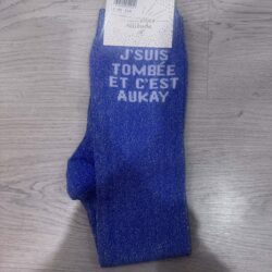 Paillettes attitude - Chaussettes Équitation Adultes "J’suis tombée et c’est aukay" – Bleues