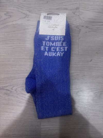 Paillettes attitude - Chaussettes Équitation Adultes "J’suis tombée et c’est aukay" – Bleues