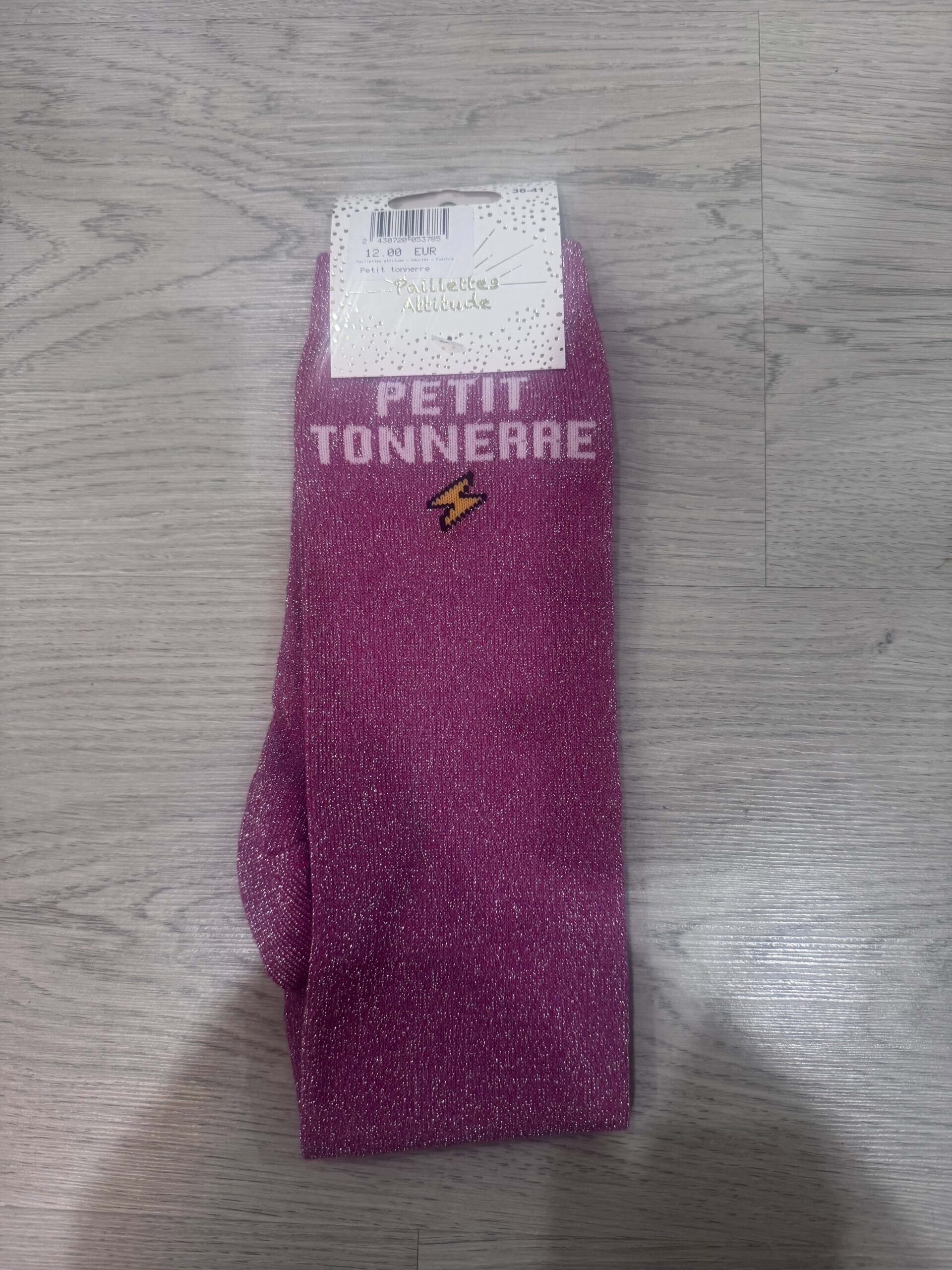 Paillettes Attitude – Chaussettes Adulte « Petit Tonnerre » Fuchsia Chaussettes adulte Petit Tonnerre fuchsia Paillettes Attitude