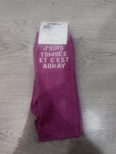 Paillettes Attitude – Chaussettes Adulte « J'suis Tombée et C'est Aukay » Fuchsia Chaussettes adulte J'suis Tombée et C'est Aukay fuchsia Paillettes Attitude