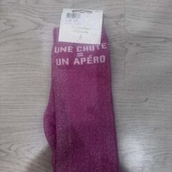 Chaussettes adulte Une chute = un apéro fuchsia Paillettes Attitude