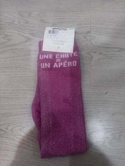 IMG_4437 Chaussettes adulte Une chute = un apéro fuchsia Paillettes Attitude