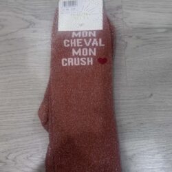 Paillettes Attitude – Chaussettes Équitation Adultes "Mon cheval c mon crush" – Orange