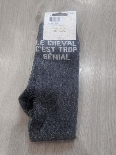 IMG_4456 Chaussettes adulte Le cheval c’est trop génial noires Paillettes Attitude