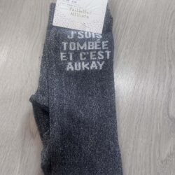 Chaussettes adulte J’suis tombée et c’est aukay noires Paillettes Attitude