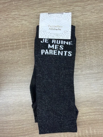 je ruine mes parents noir paillette Chaussettes pailletées équitation Noir Intense 36-41